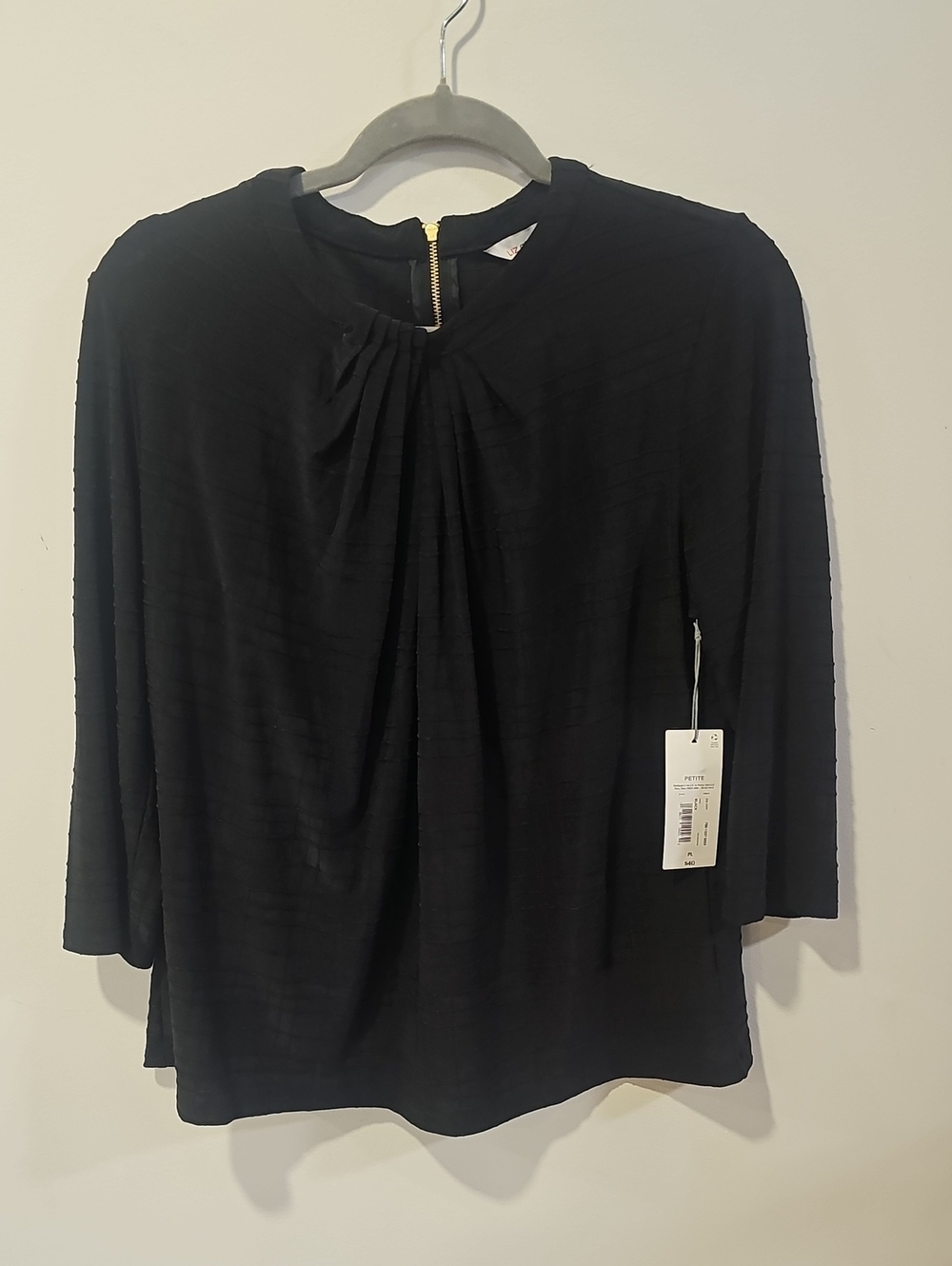 Women’s Black Pleated Front 3/4 Sleeve Top